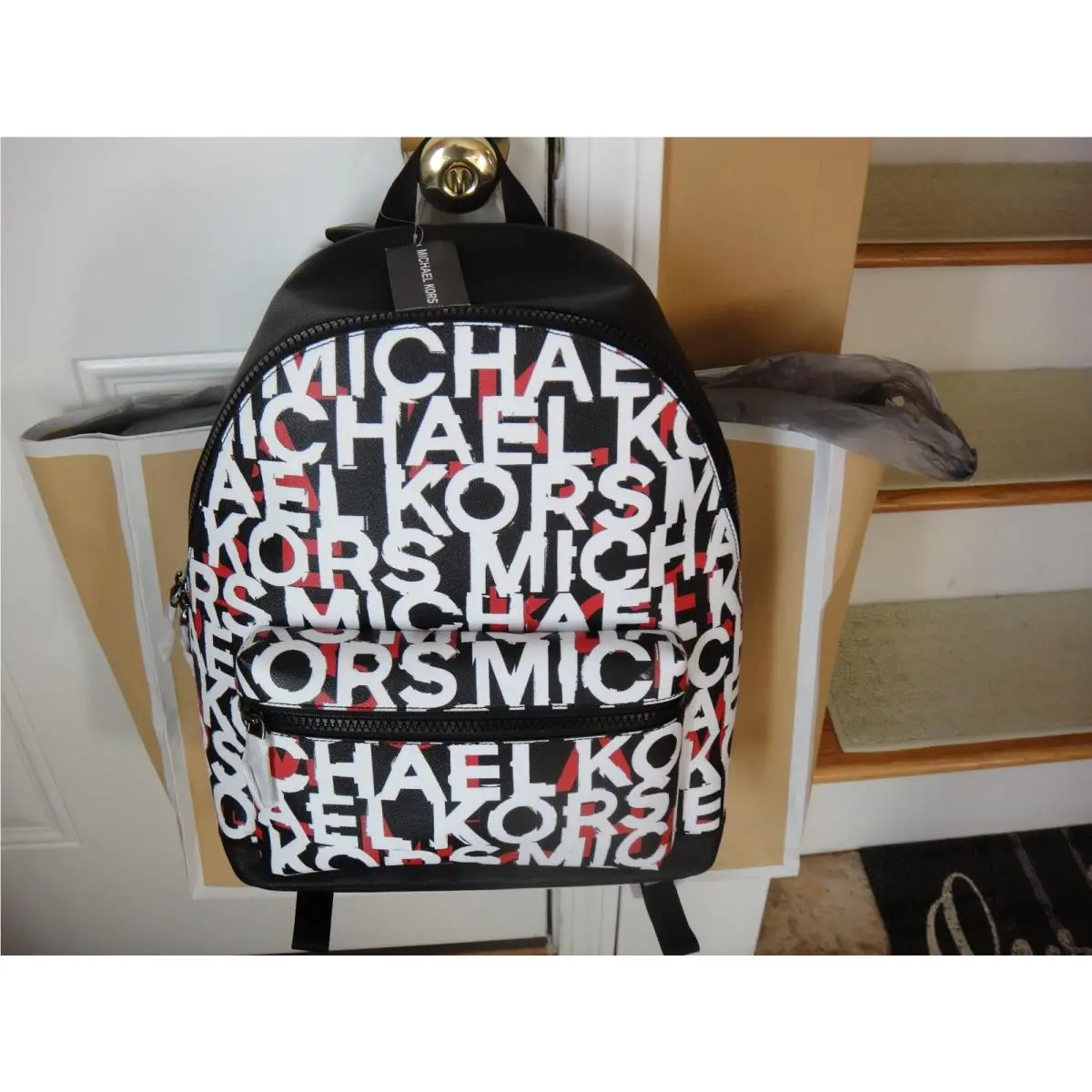 Michael Kors Mens Cooper Monogram Backpack Bag Black/mandar