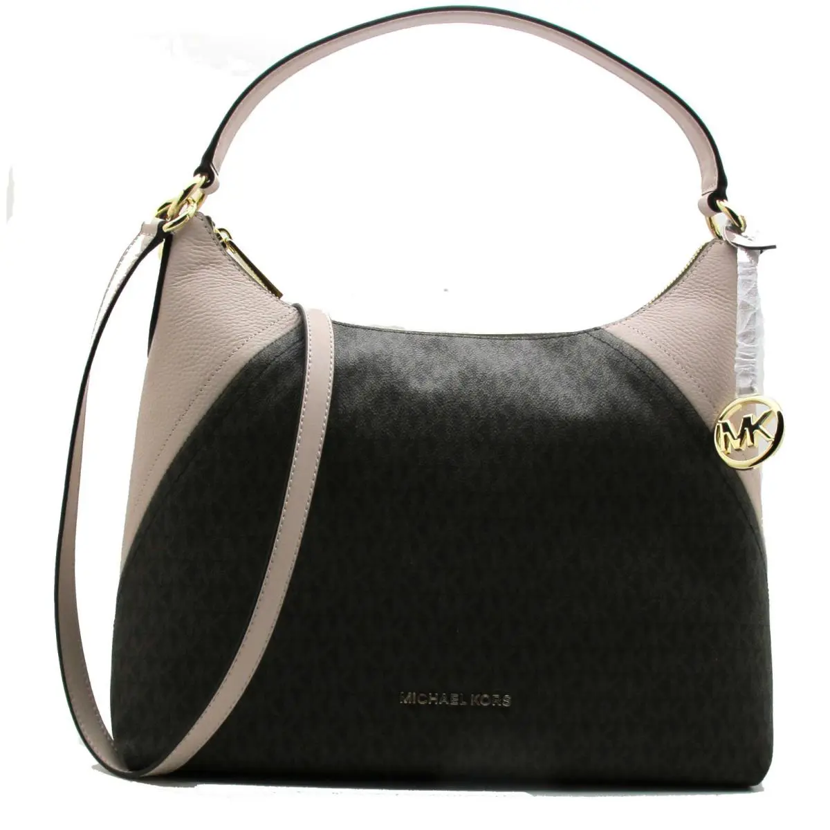 Michael Kors Aria Large Shoulder Hobo MK Signature Brown/soft Pink
