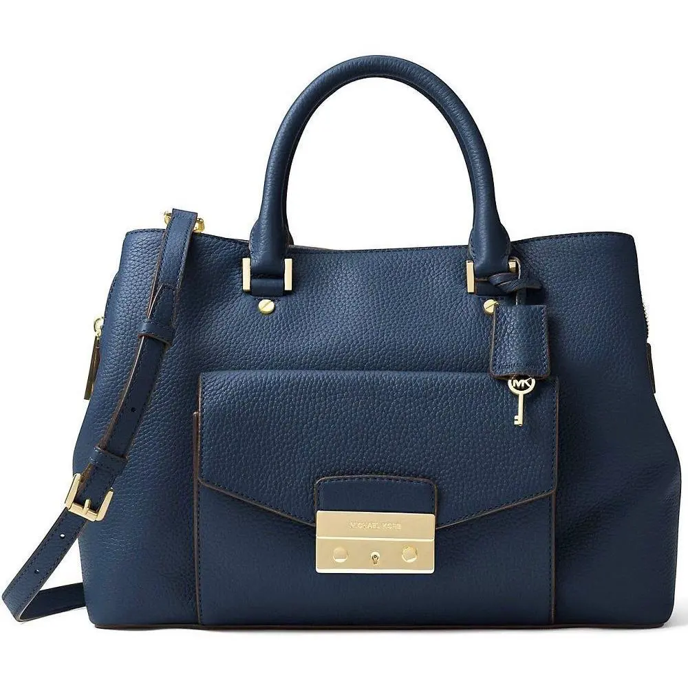 Kors Leather Haley Large Satchel - Admiral Navy/gold - Exterior: Admiral Navy/Gold