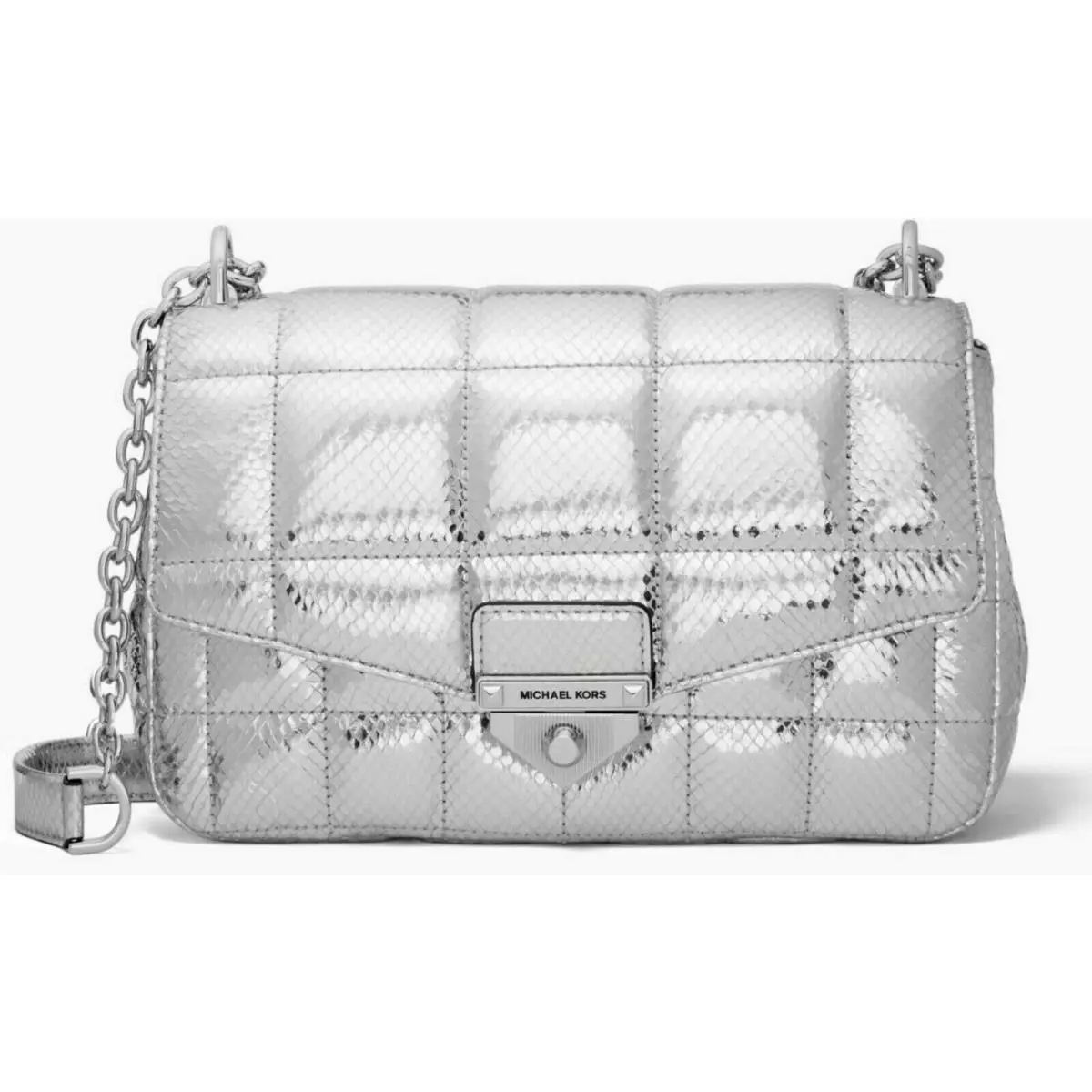 Michael Kors Soho Large Silver Snake Leather Chain Crossbody Bag Gift Box