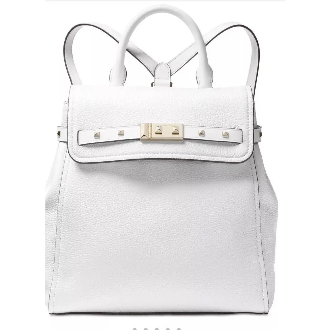 Michael Kors Addison Backpack Optic White Leather Gold Stud Flap Snap Bag