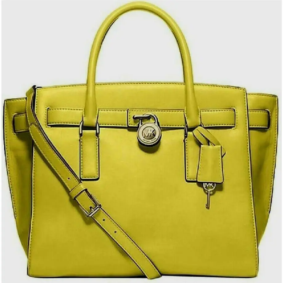 Michael Kors Large Hamilton Traveler Green Apple Leather Gold Tote Bag