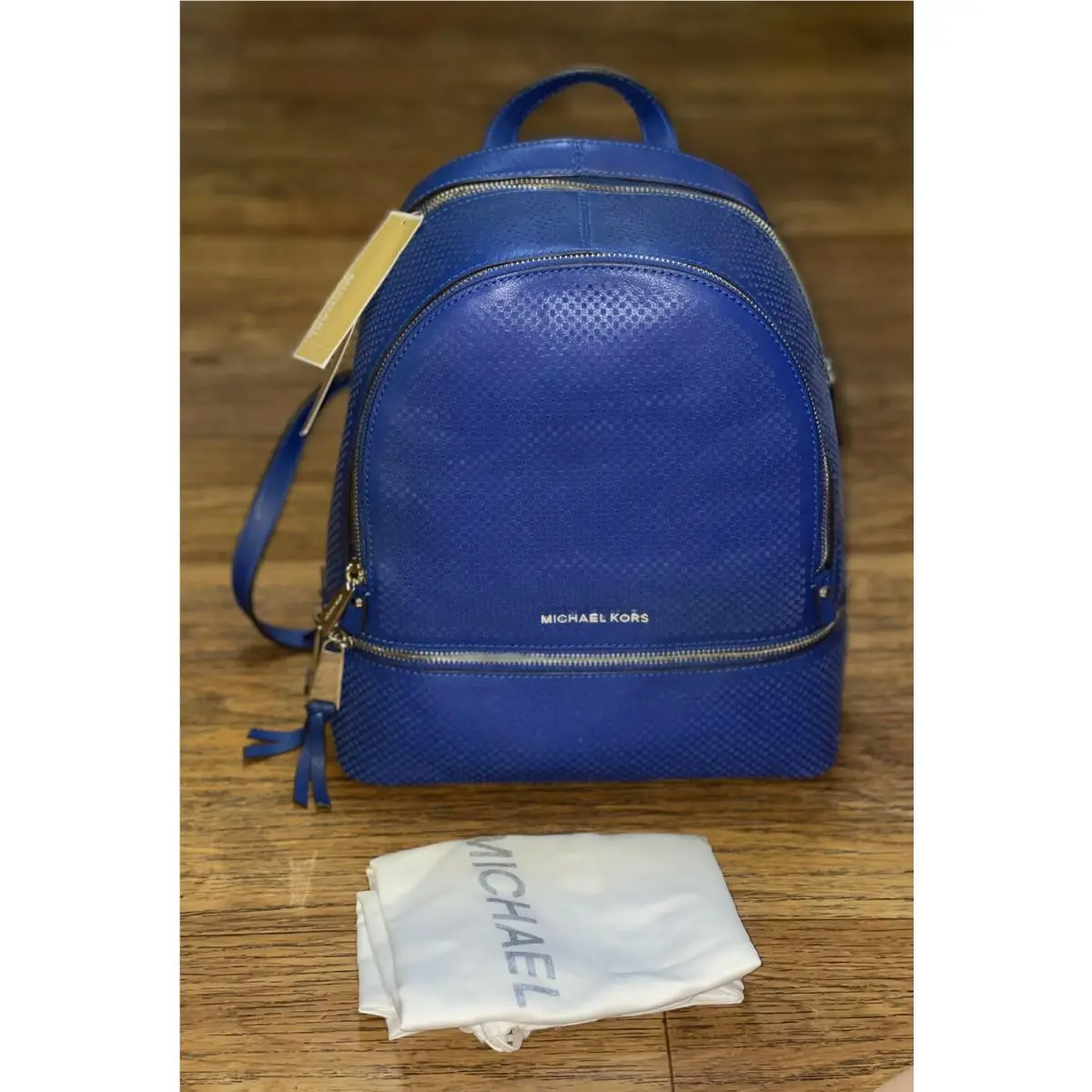 Michael Kors Rhea Zip Backpack Sapphire Blue Silver Travel School Bag