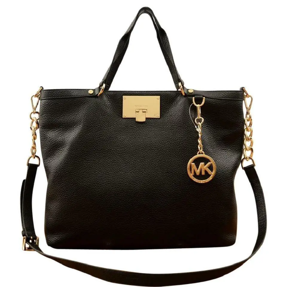 Michael Kors Channing Medium Shoulder Tote Leather Bag Black