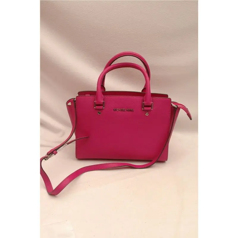 Selma Saffiano Leather Medium Top Zip Satchel Fuschia Silver by Michael Kors