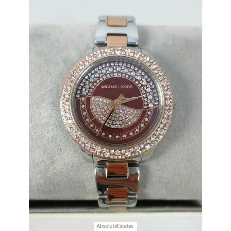 Liliane Pave Glitz Two Tone Rose Gold Silver Watch MK4625 + Box by Michael Kors