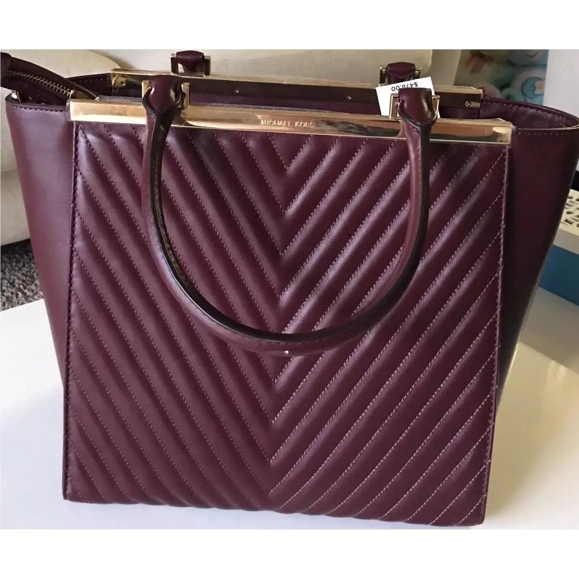Merlot Leather Top Zip Tote Bag by Michael Kors