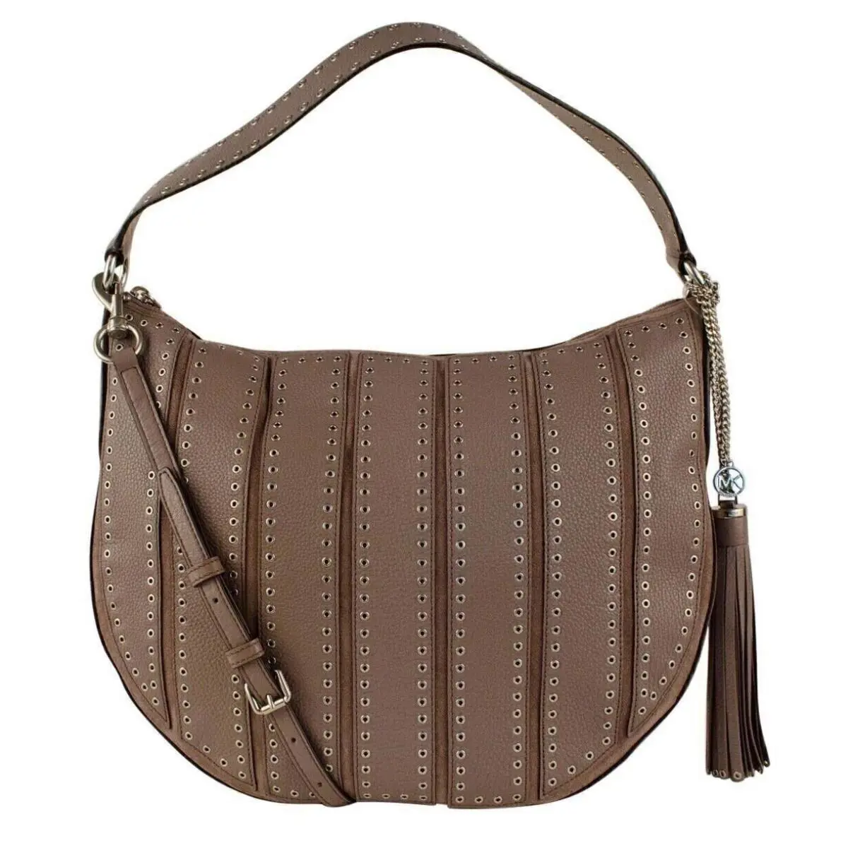 Michael Kors Brooklyn Large Grommet Convertible Hobo Bag Cinder - Cinder Grey, Exterior: Grey