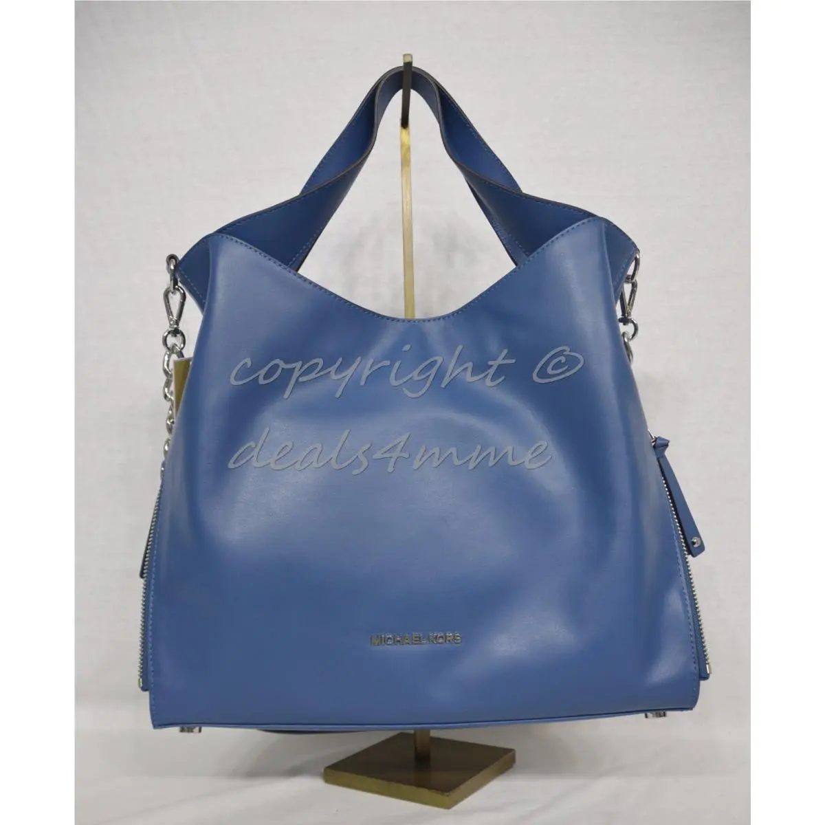 Michael Kors Devon Large Calf Leather Satchel/shoulder Tote in Steel Blue