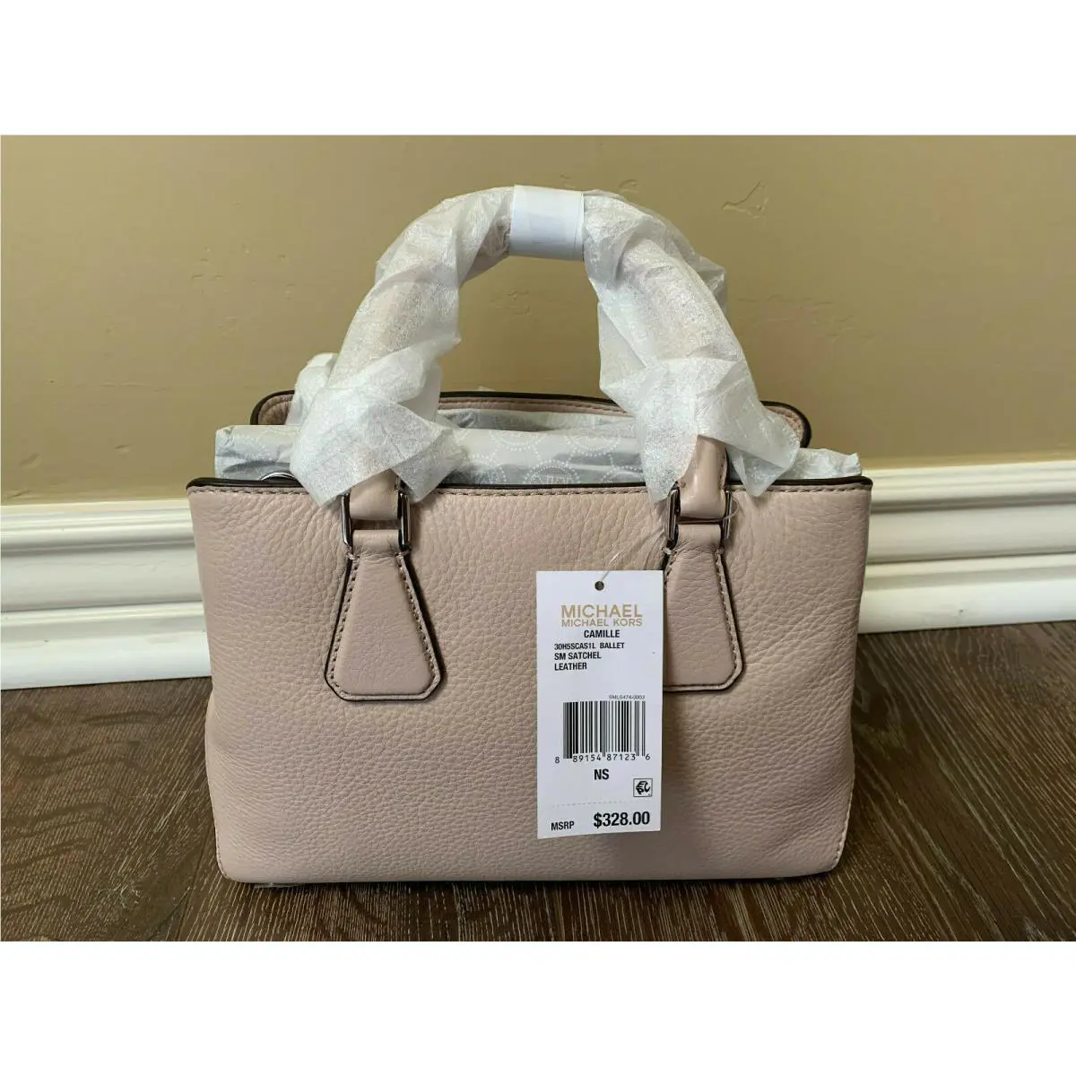 Kors Camille Small Pebbled Leather Satchel Handbag Ballet