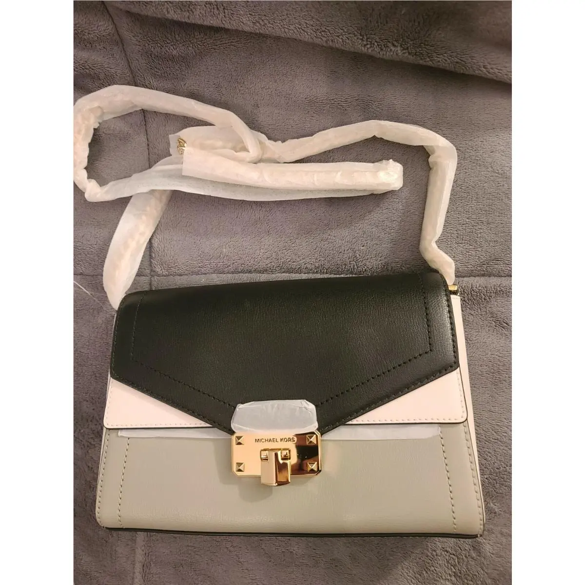 Michael Kors Kinsley Off White Multi Leather Mid Shoulder Flap