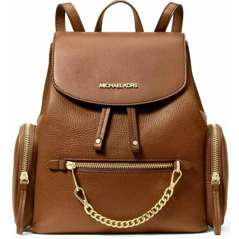 Michael Kors Jet Set Medium Backpack Gold Chain Luggage Brown Leather Bag