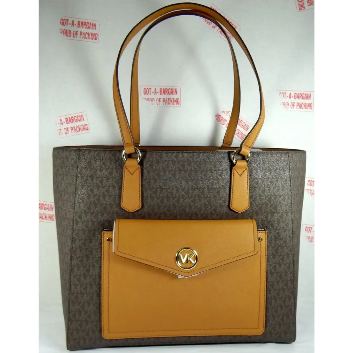 Michael Kors Joey Large Brown Arcon MK Signature TZ Snap Pocket Tote