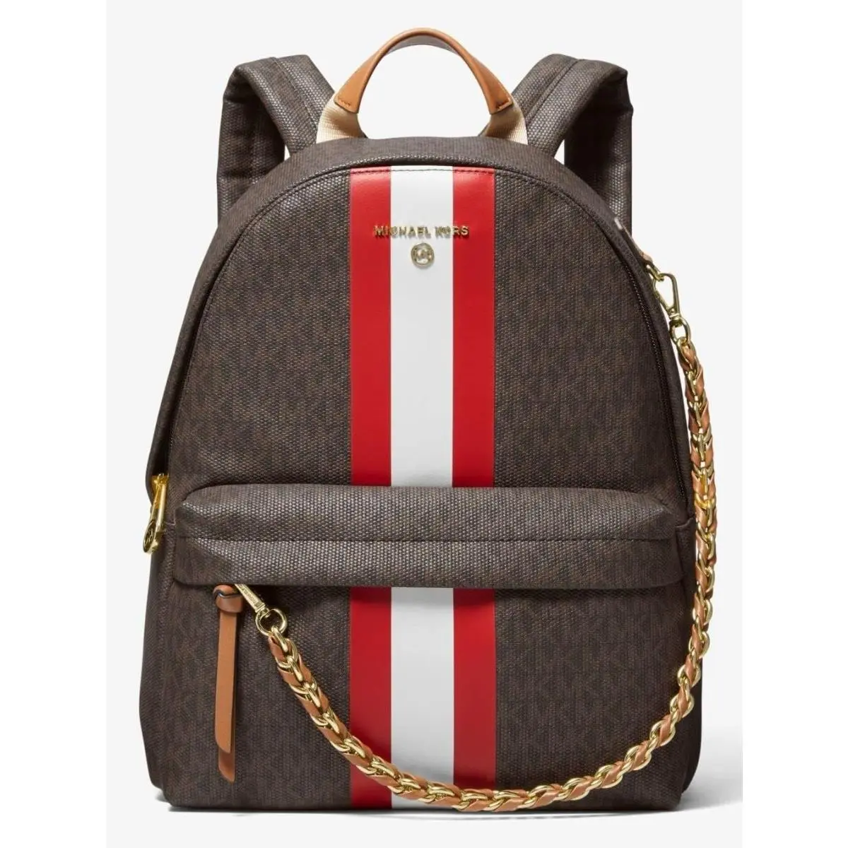 Michael Kors Slater Backpack Brown Logo Red White Stripe Travel Bag