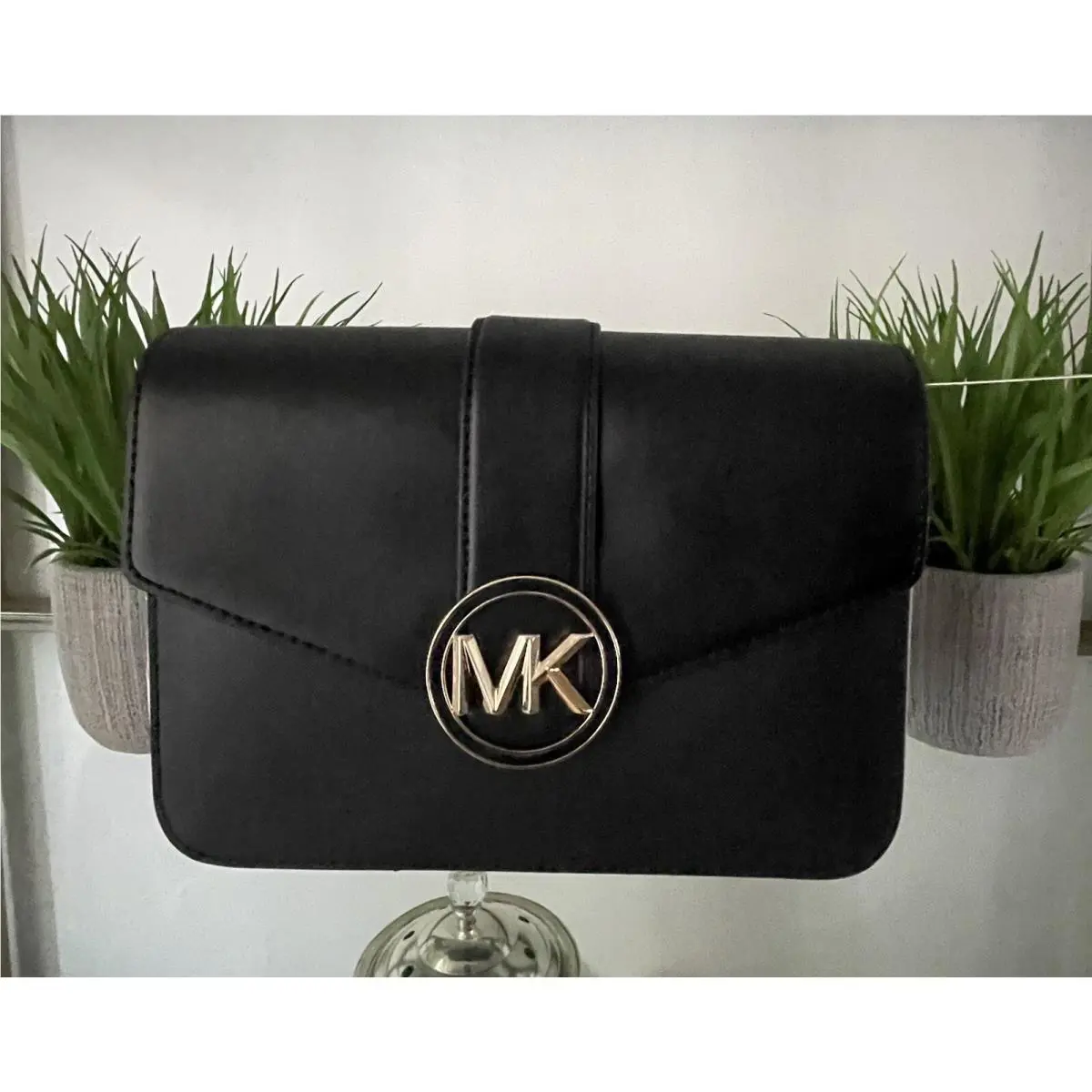 Michael Kors Carmen Medium Flap Crossbody Shoulder Bag Chain MK Black