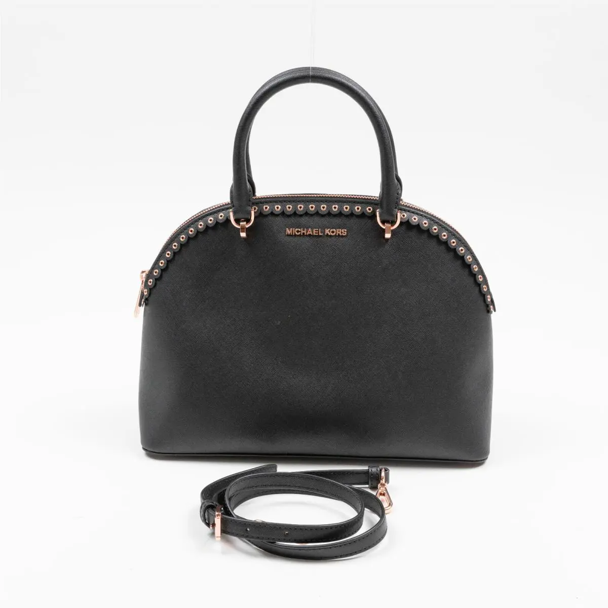 Michael Kors Dome Emmy Saffiano Leather Satchel Shoulder Handbag Black 420029
