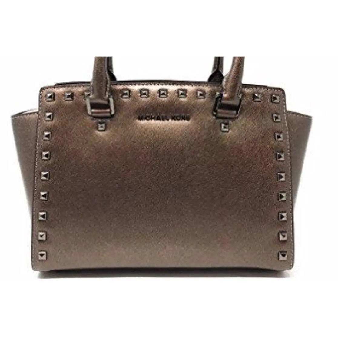 Michael Kors Selma Stud Top Zip Medium Satchel Cinder Saffiano Leather Bag