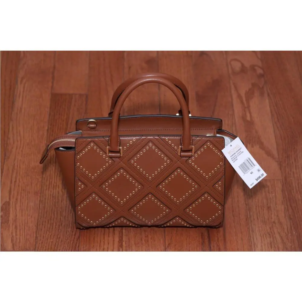 Michael Kors Diamond Grommet Selma Medium Satchel Handbag Purse Luggage