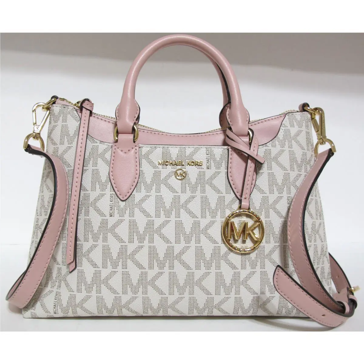 Michael Kors Leather Shoulder Crossbody Canvas Signature Vanilla/soft Pink