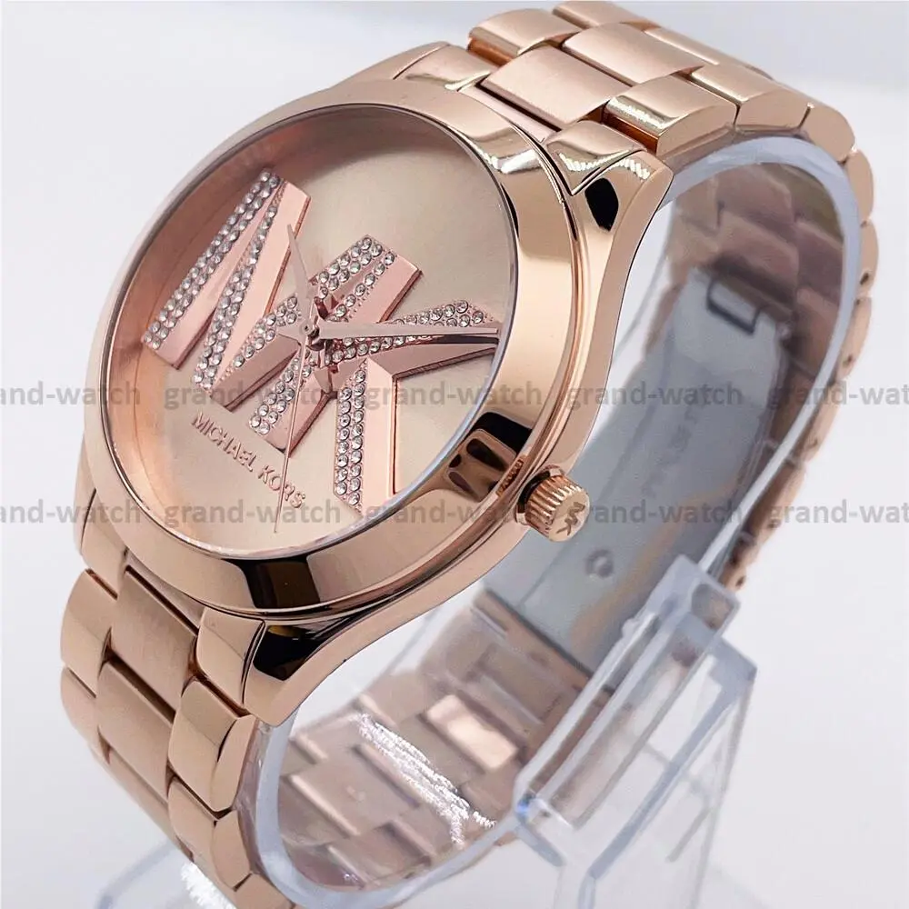 Michael Kors MK4733 Slim Runway MK Logo Dial Rose Gold Tone Women`s Watch