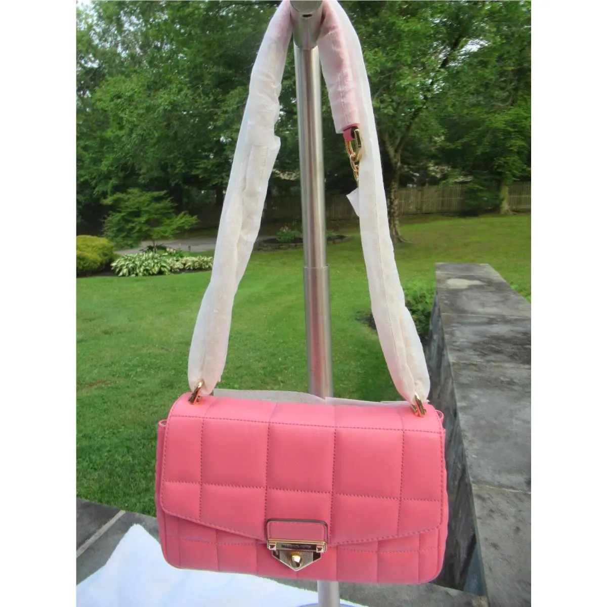 Michael Kors Soho Large Quilted Gold Chain Leather Shoulder Bag/tea Rose