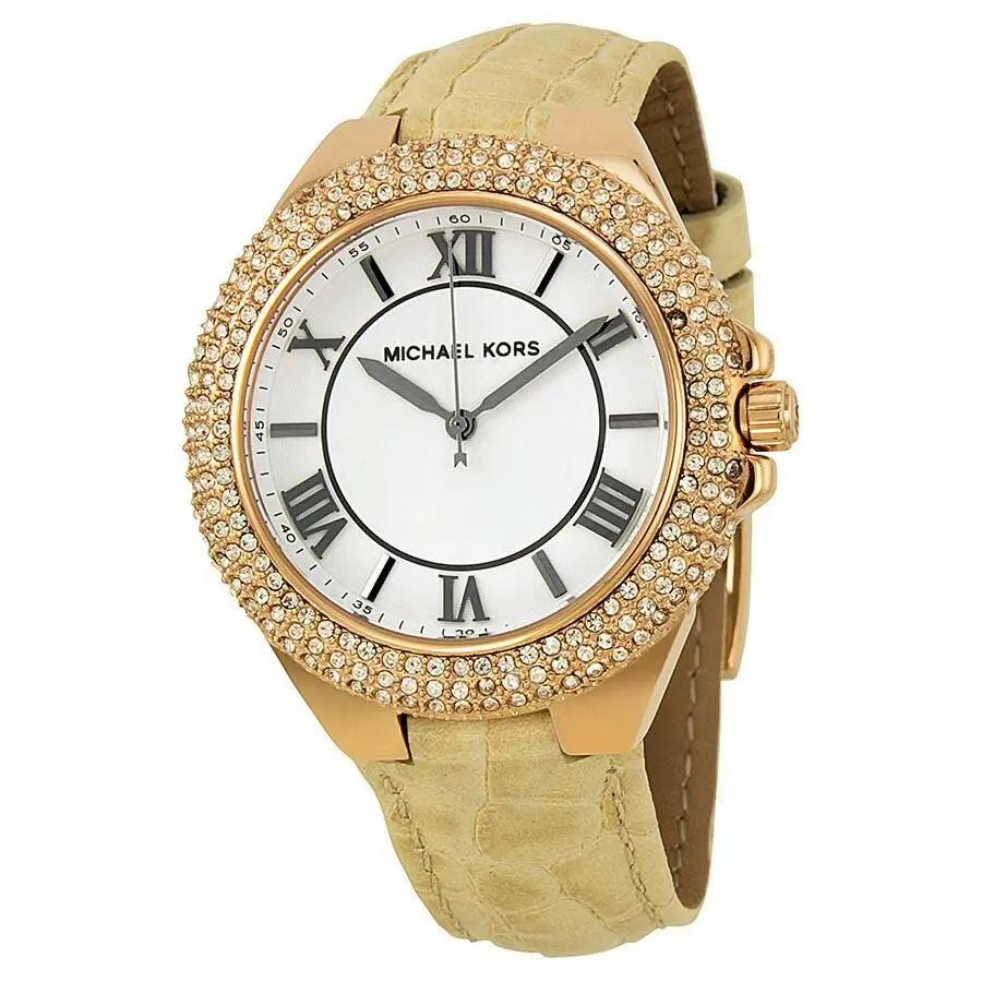 Camille Rose Gold Beige Croc Leather Band Crystals WATCH-MK2330 by Michael Kors