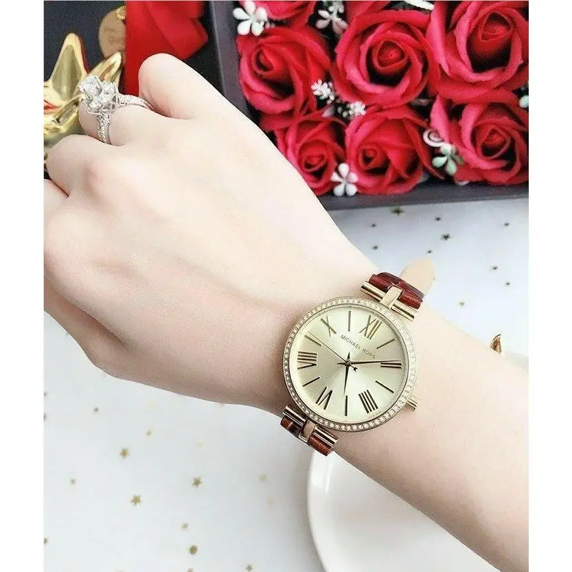 Maci Gold Tone Pave Embossed Brown Leather Band WATCH-MK2765 by Michael Kors