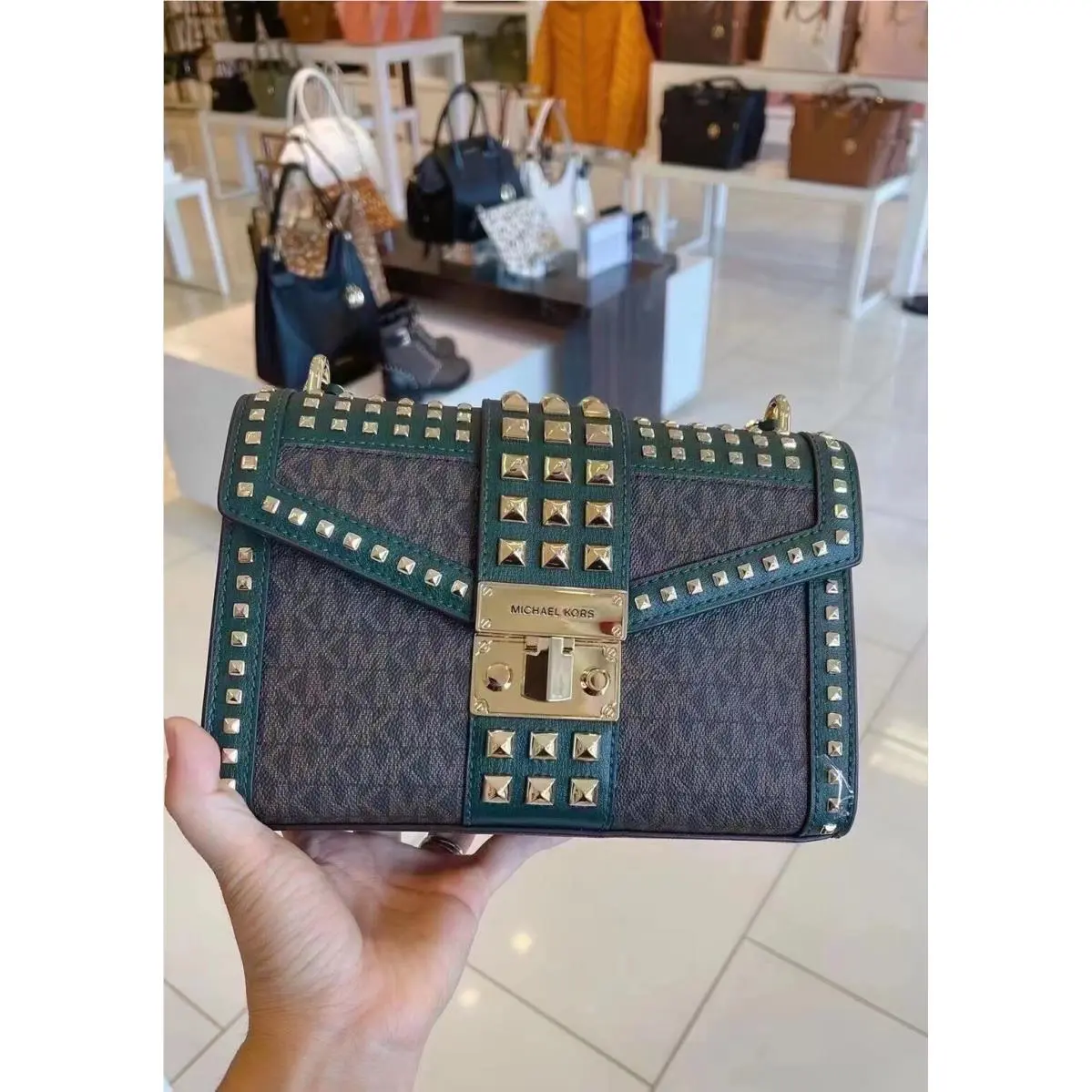 Michael Kors MK Rose Medium Flap Shoulder Messenger Bag Racing Green