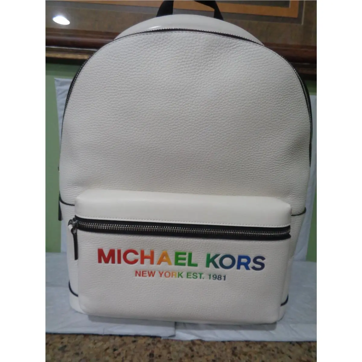 Michael Kors - Large Leather - Cooper - Optic White - Rainbow Backpack