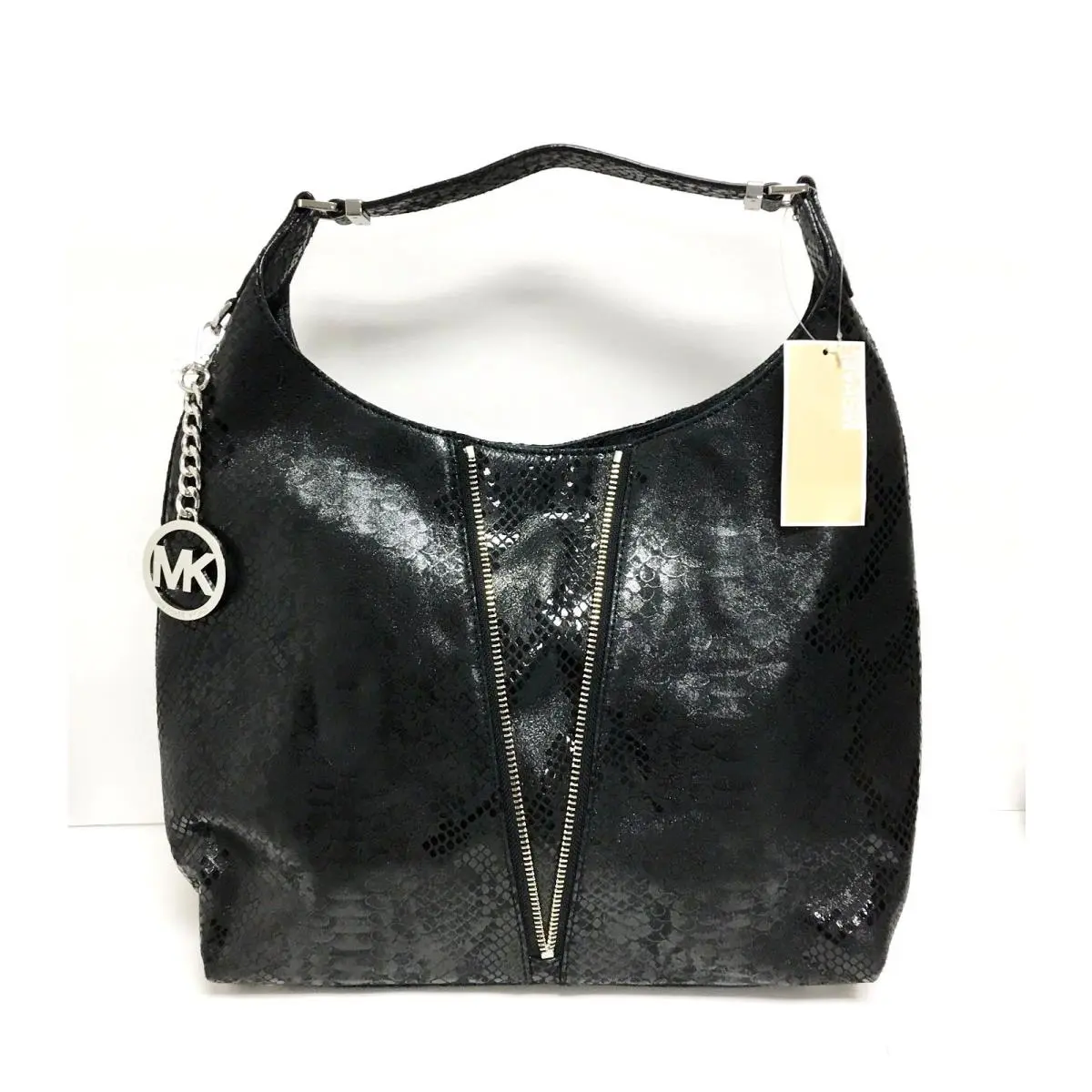 Michael Kors Man Black Python Embossed Leather LG Hobo Shoulder Hand Bag