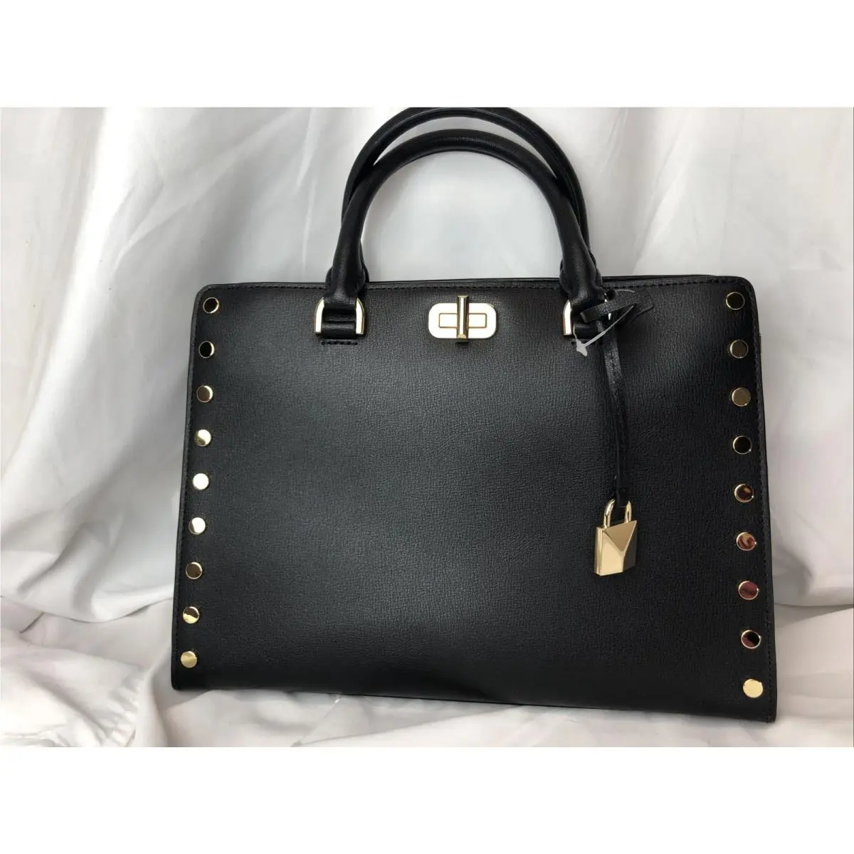 Michael Kors Sylvie Gold Stud Large Satchel Black