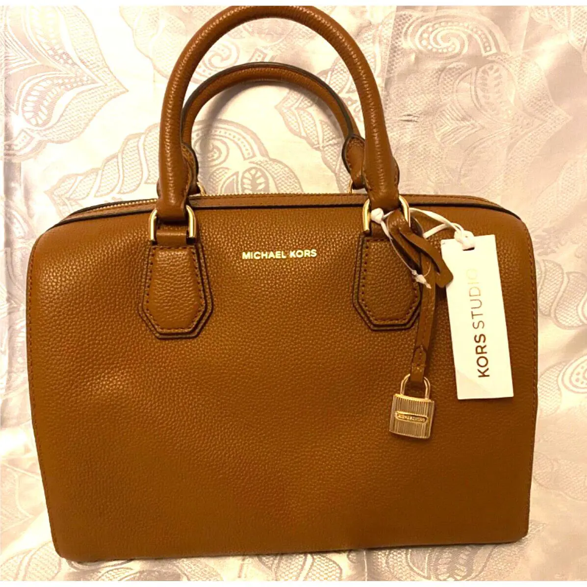 Michael Kors Studio Mercer Brown Leather Duffel Satchel Bag