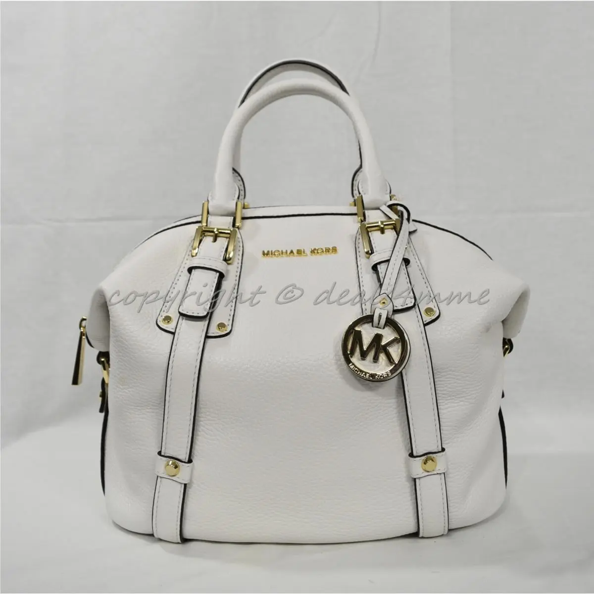 Michael Kors Bedford Belted Medium Leather Satchel/shoulder Bag Optic White