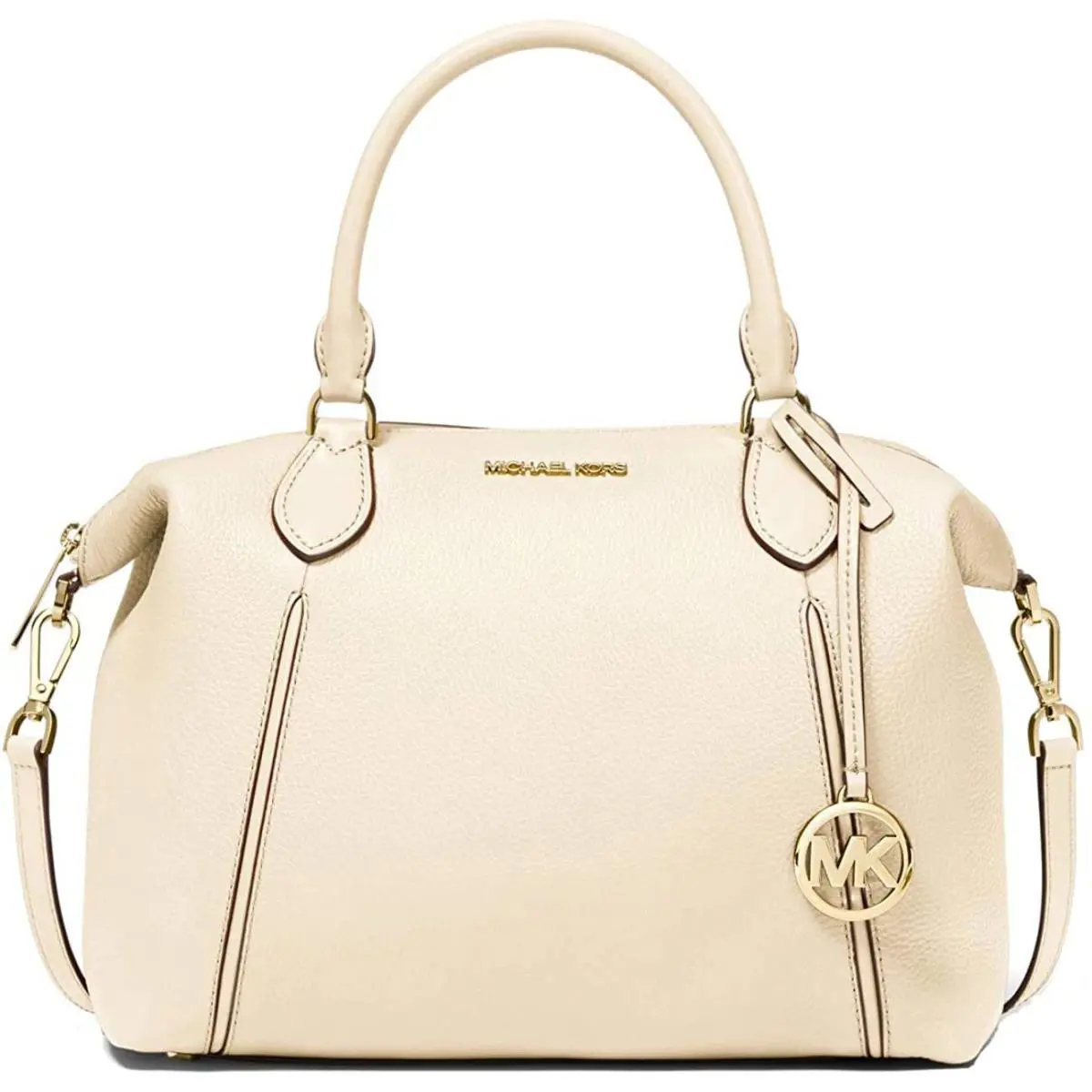Michael Kors Lenox Large Pebbled Leather Shoulder Bag Light Cream