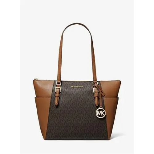 Michael Kors 35T0GCFT3B Charlotte Large Logo and Leather Top-zip Tote Bag Brown