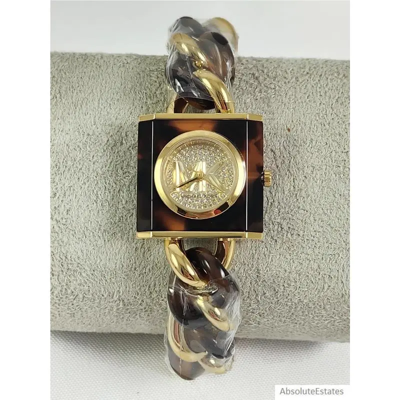 MK4808 Gold Tone Tortoise Acetate Chain Bracelet Watch by Michael Kors