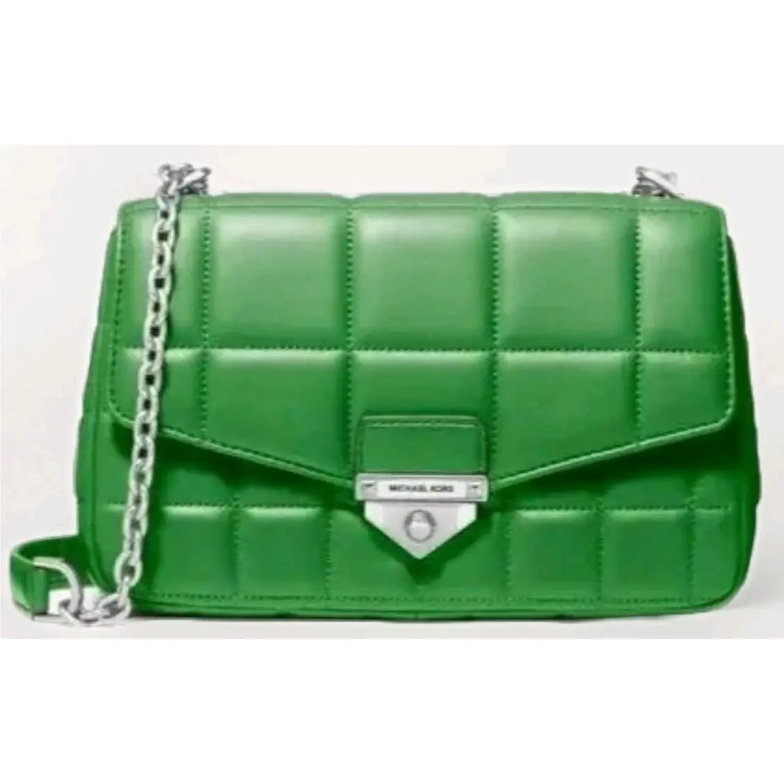 Michael Kors Soho Large Palm Green Silver Quilted Leather Crossbody Bag