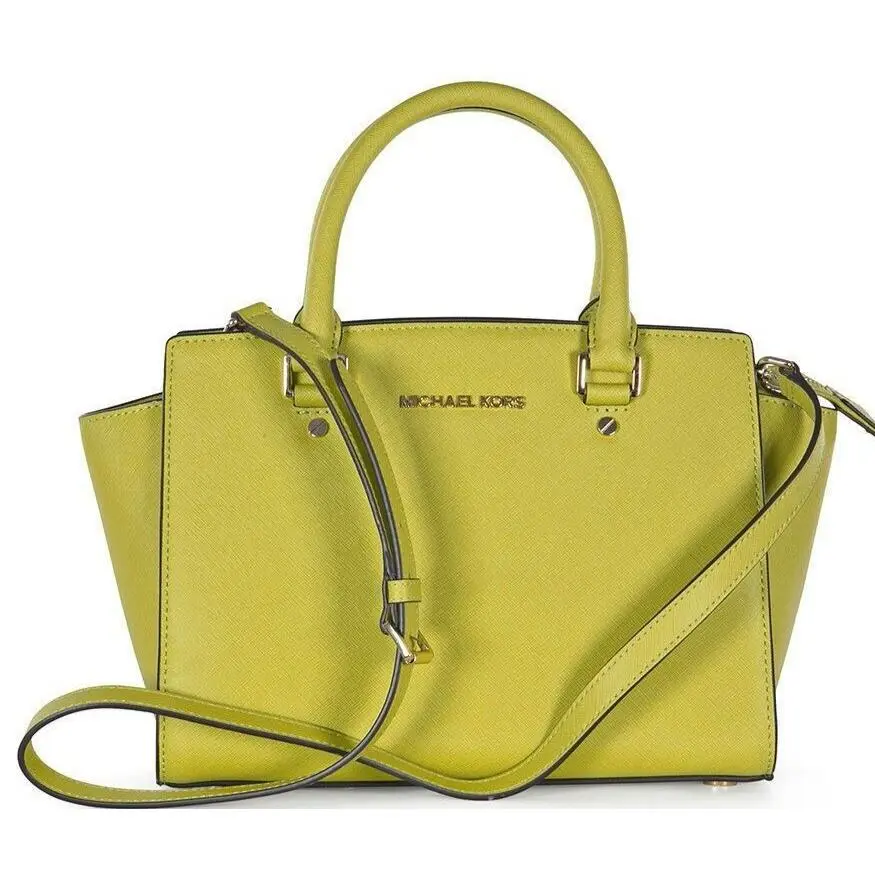 Michael Kors Selma Apple Green Saffiano Leather Crossbody Satchel Bag