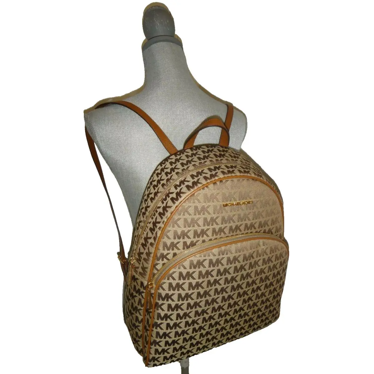 Michael Kors Womens Abbey MK Signature Large Backpack Beige EB Luggage Jacquard