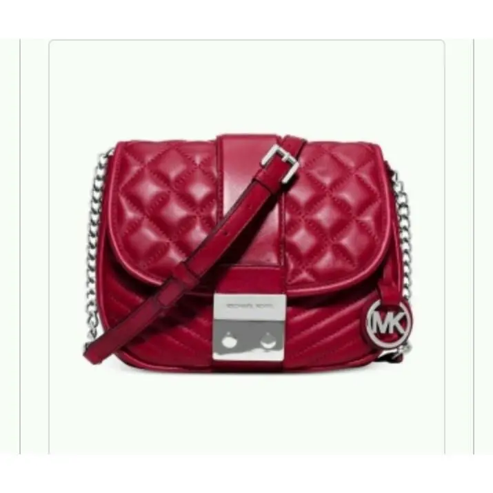 Michael Kors Elisa Medium Leather Crossbody Quilted Stitching Cherry