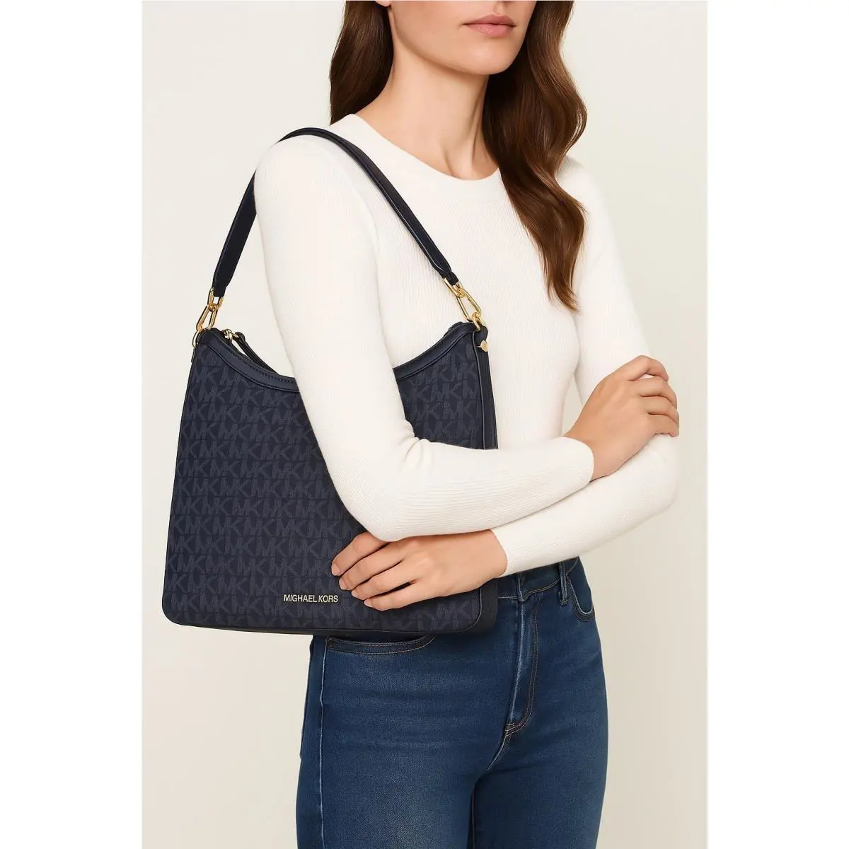 Michael Kors Jet Lrg Tote Navy Blue Logo Handbag Size 11 X 15 X 5