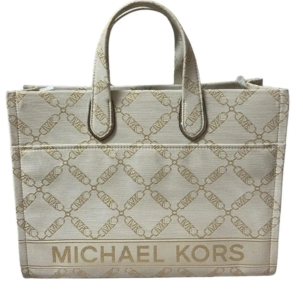 Michael Kors Gigi Large Chain-link Gold Monogram Grab Tote Bag Removable Strap