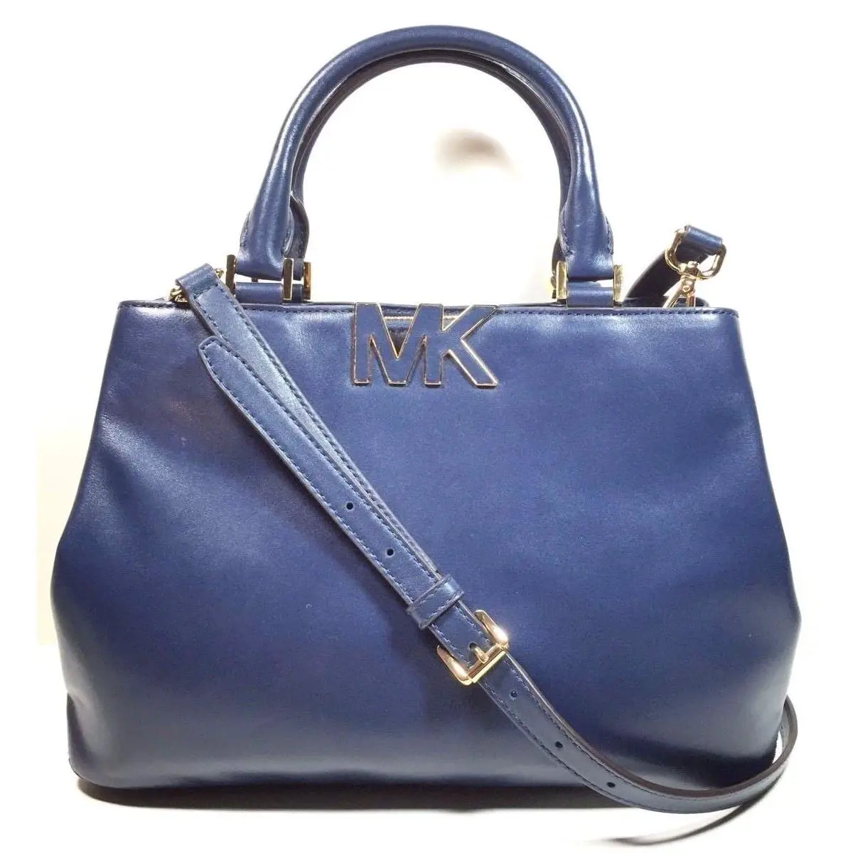 Michael Kors Florence Leather Medium Shoulder Satchel Hand Bag Navy
