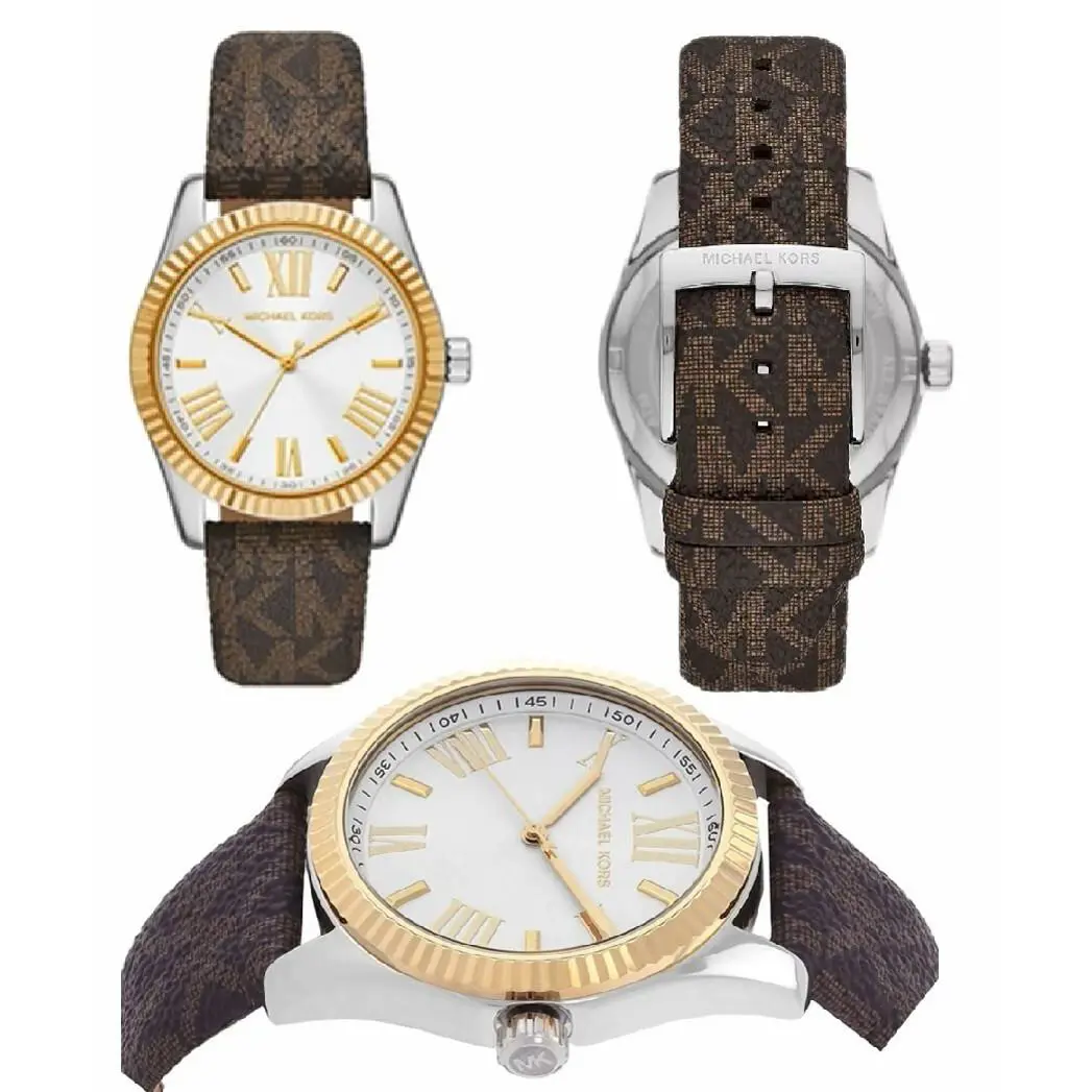 Michael Kors Lexington 2 Tone Roman S Signature Logo Brown Watch MK4745