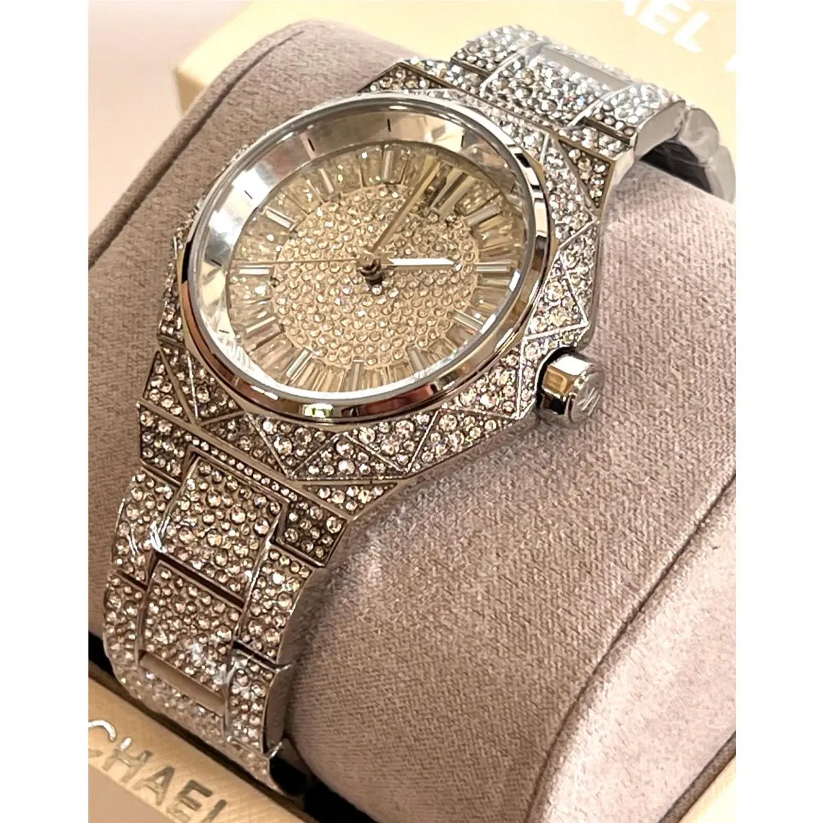 Women`s Raquel Three-hand Silver-tone Stainless Steel Pave Bracelet Watch 41mm by Michael Kors