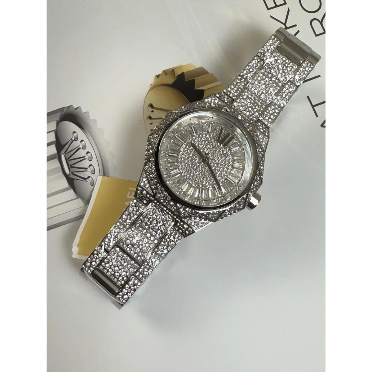 Women`s Raquel Three-hand Silver-tone Stainless Steel Pave Bracelet Watch 41mm by Michael Kors