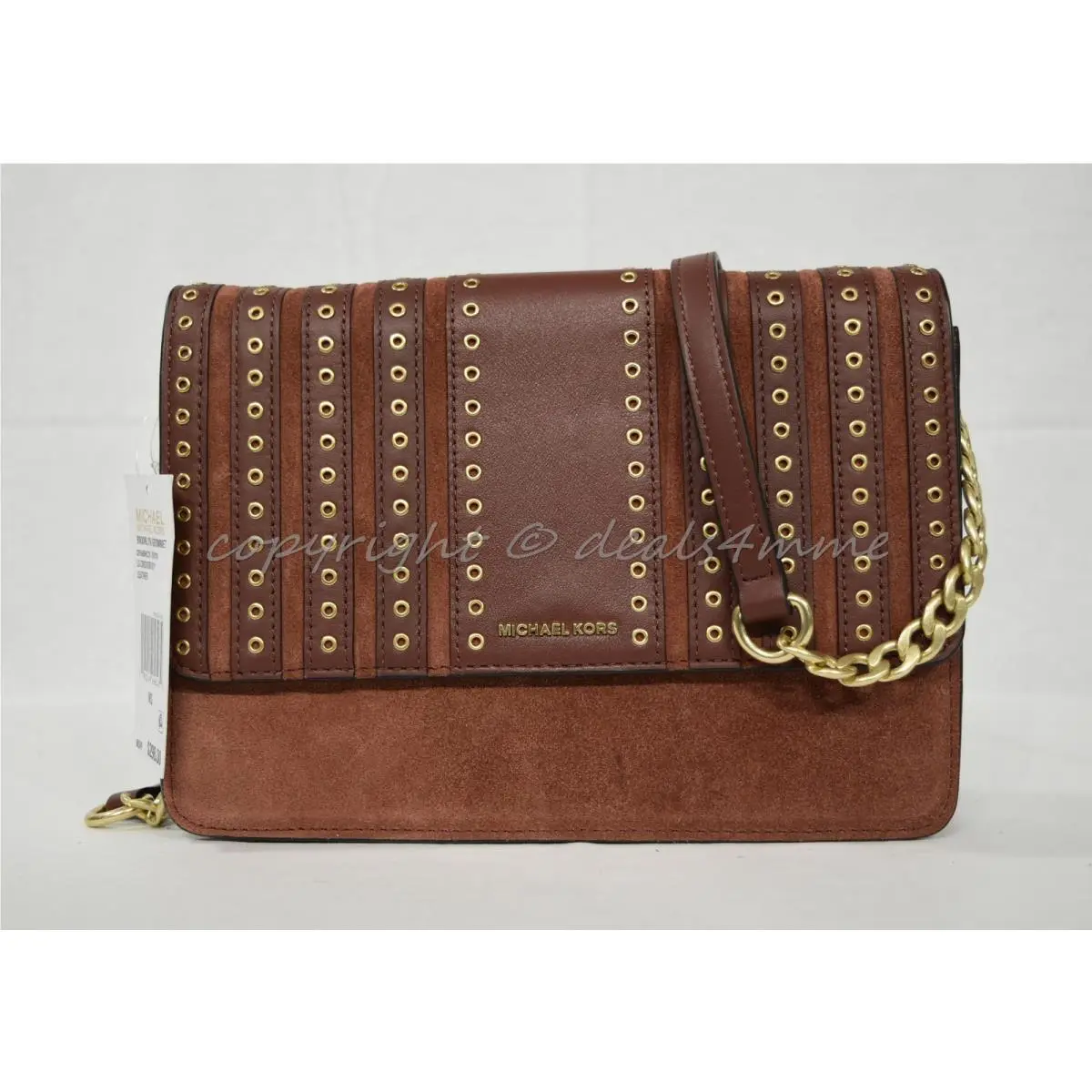 Michael Kors Brooklyn Grommet Large Leather Suede Crossbody Bag in Brick Red