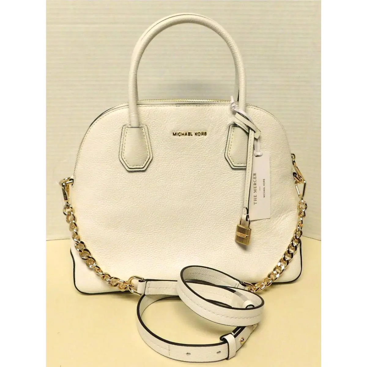 Michael Kors Mercer White Large Dome Leather Crossbody Handbag