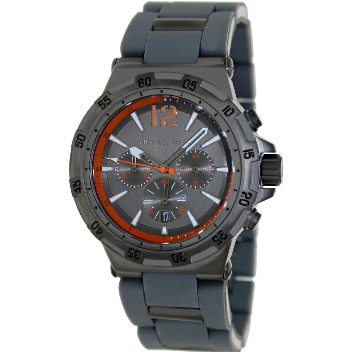 Michael Kors Melbourne Gunmetal Tone Silicone Wrapped+orange Chrono Watch MK8299