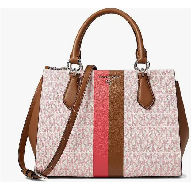 Michael Kors Marilyn Pvc/leather MD Satchel Stripe Geranium/brown